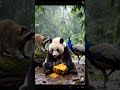 cute little Panda shares his lunch with the most unlikely friends!