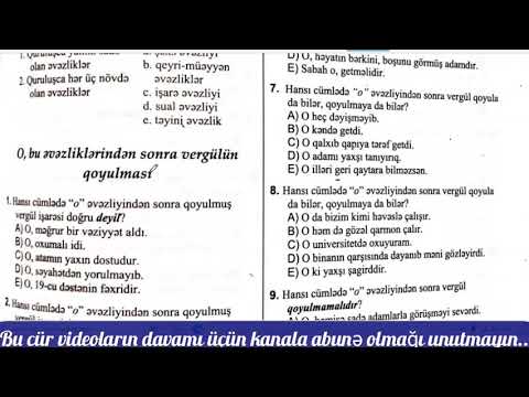 Azərbaycan Dili -O,bu əvəzliklərindən sonra vergülün qoyulması / DİM Test Toplusu sualların izahı