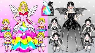 Barbie Mom Gave Birth to 4 Rainbow \& Black BABIES - Barbie Family Handmade - DIY Arts \& Paper Crafts