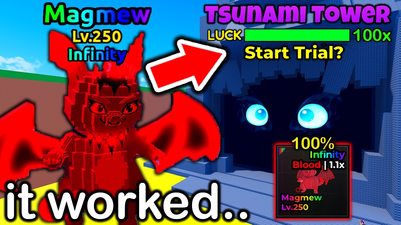 Using MAX TSUNAMI TOWER For NEW MAGMEW BRAINROT in Escape Tsunami For Brainrots