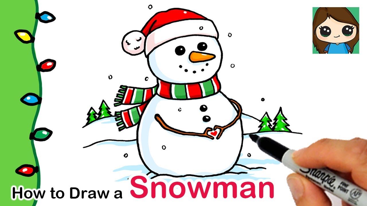 Easy How to Draw a Snowman Tutorial Video and Coloring Page