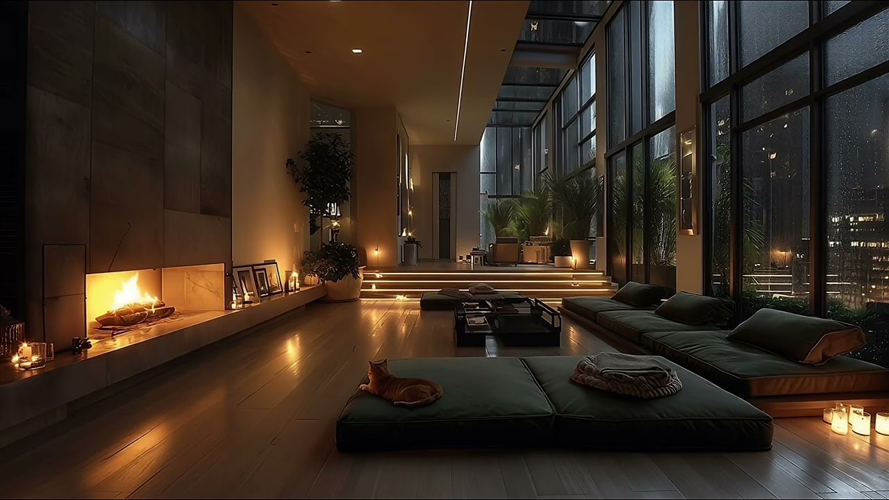 Rain on Windows & Fireplace 🔥 High-Rise (No Thunder, No Music) | 3 Hr Rain Sounds for Sleep & Focus