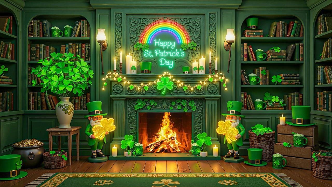 St Patrick’s Day Fireplace Retreat 🍀 Relaxing Irish Piano Instrumentals🍀Happy St Patrick’s Day