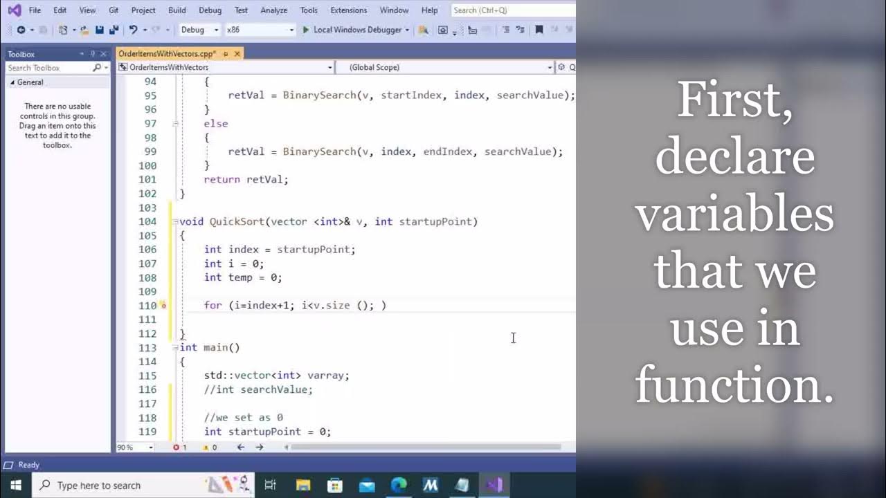 How to write QuickSort C++ algorithm on vectors. Part - 4 - YouTube