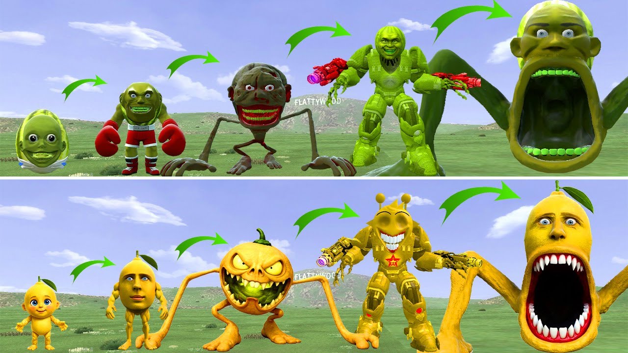 YES YES: ALL THE NEW EVOLUTIONARY FORMS OF THE LINGANG MELON VS MONMON LEMON FAMILY IN GMOD!