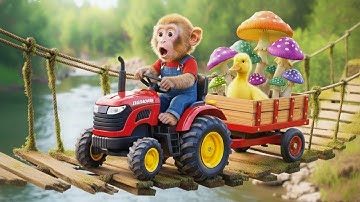 Monkey Bon Bon’s Forest Tractor Trip for Mushrooms Goes Wrong on an Old Bridge! 🌲🍄😱