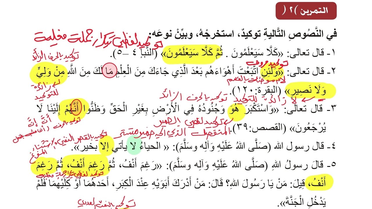 حل تمارين التوكيد/تمرين 2/3/4/سادس اعدادي2025/نور باجلان