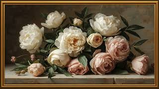 Vintage Peonies & Roses Oil Painting 🌸 Elegant Floral Art in 4K  Relaxing TV Screensaver
