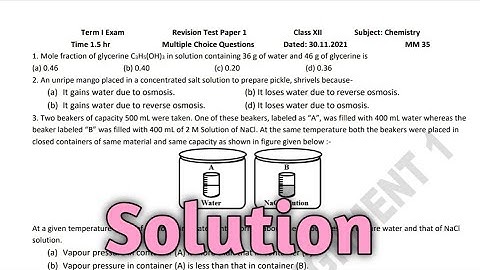 PSEB Revision Test Paper 1 | Class 12 Chemistry | Solution | 30/11/21 | Punjabi class study