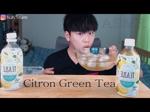 리얼사운드 먹방 Citron Green Tea <strong>Bottoms</strong> up Chug gulping  Mukbang ASMR