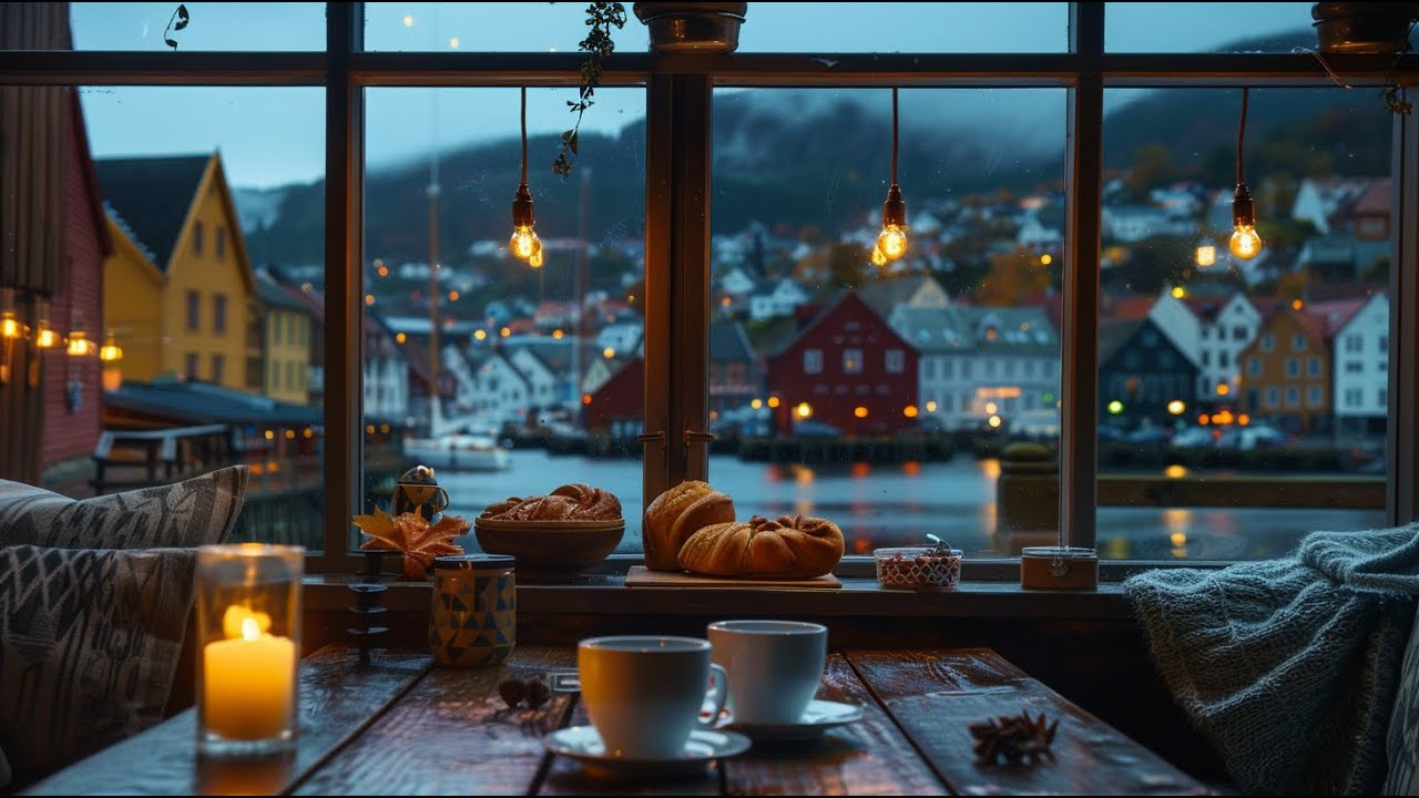Rainy Evening in Bergen 🍂☕ – Cozy Café Jazz & Candlelight Ambience ...