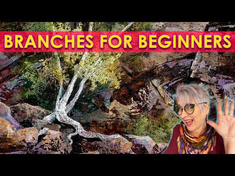 Beginner Friendly Acrylic Branches tutorial | Masking, Texture & My Gesso Soup Technique