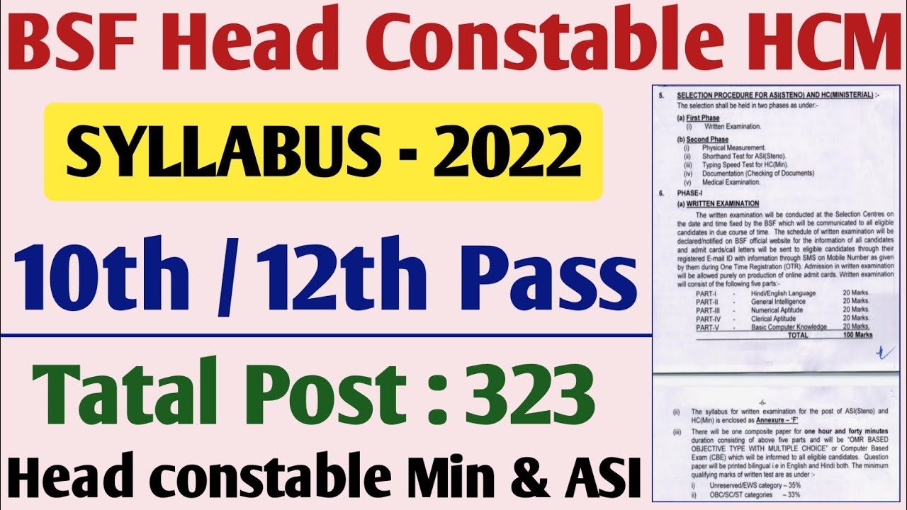 BSF Head Constable HCM ASI Steno Syllabus | BSF Head Constable Min Syllabus 2022 | Satya Tech Hits