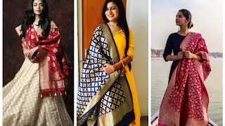 Gorgeous brocade banarasi dupatta suit designs || silk dupatta suit styling ideas