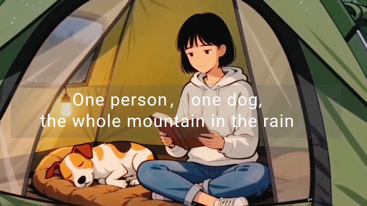 One person, one dog, the whole mountain in the rain.
