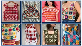 Patrón de blusa de ganchillo con cuadrados de la abuela, una imagen de moda en Pinterest.