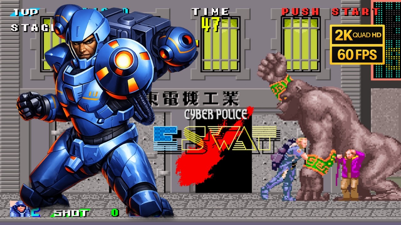 E-SWAT Cyber Police (SEGA Arcade) 2K 60FPS – Full Game Walkthrough | Retro Arcade Remastered