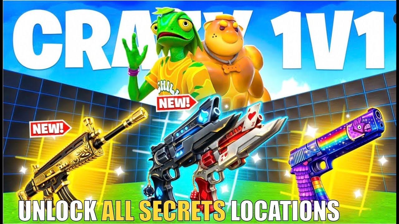 CRAZY 1V1 FFA ALL GUNS & RIDES MAP FORTNITE CREATIVE (PART 47) - FIND ALL NEW SECRETS LOCATIONS