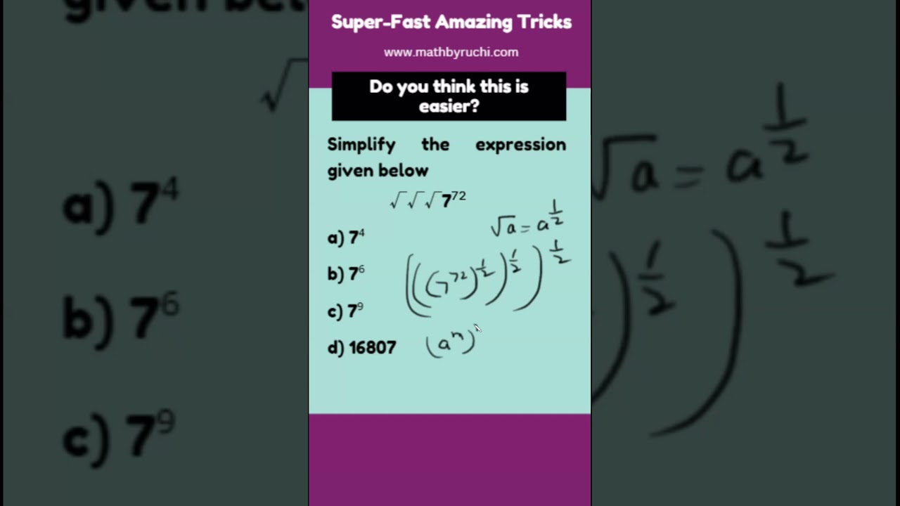 Simplifying exponent MCQ| Quantitative aptitude MCQ with exponents & radical signs| Ruchi Chhabra|06