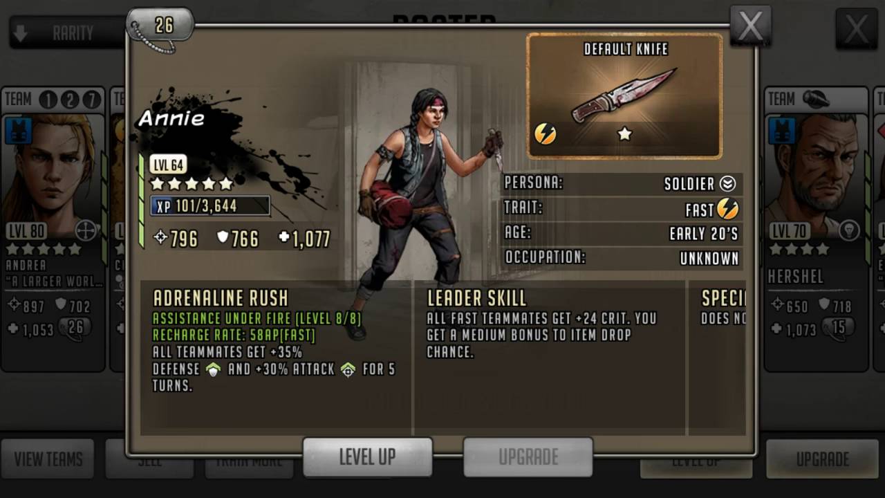 Walking Dead Road To Survival Character Upgrade The Walking Dead road to survival-character breakdown ANNIE, new depot