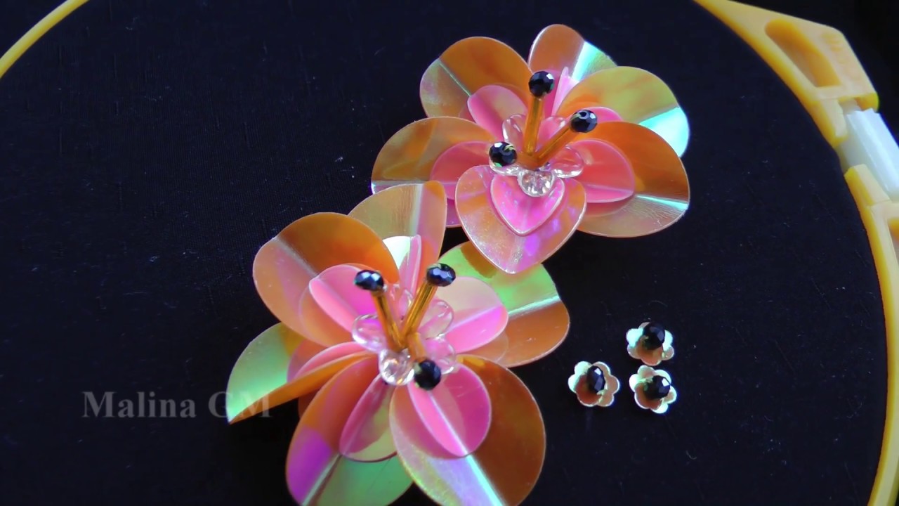 EMBROIDERY SEQUIN FLOWER ВЫШИВКА ЦВЕТЫ ИЗ ПАЙЕТОК YouTube