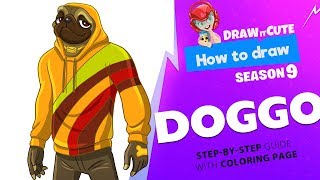 How to draw Doggo | Fortnite season 9 step-by-step drawing tutorial with coloring page