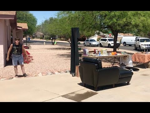 my hillbilly neighbor is pissed that we're having a garage sale