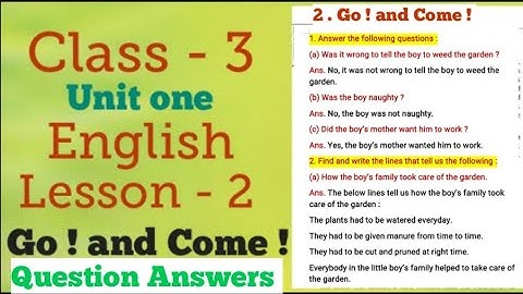 Class 3 | English | Lesson 2 | Go ! and Come ! Unit 1 | Question Answers.