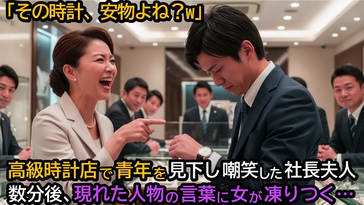 「その時計、安物よね？w」高級時計店で青年を見下し嘲笑した社長夫人。数分後、現れた人物の言葉に女が凍りつく…