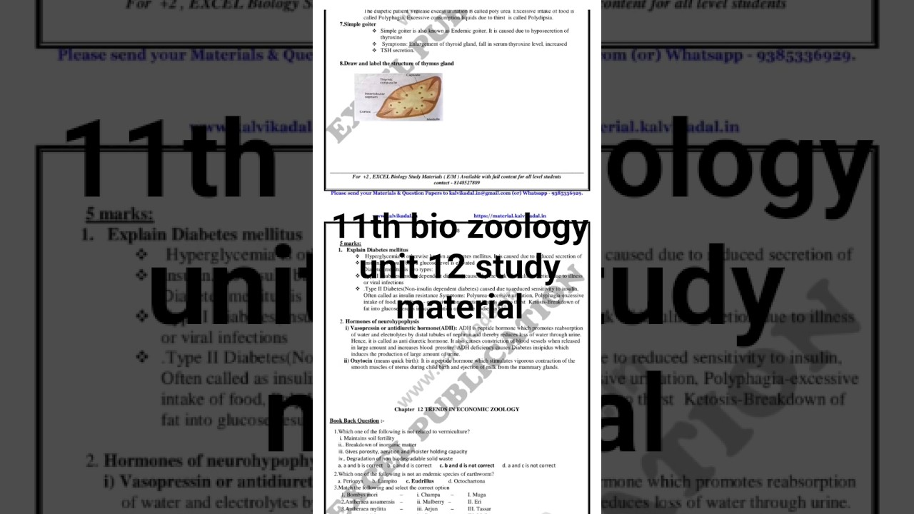 11th bio zoology unit 12 study material