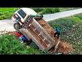 NEW Mix Truck Fell Off the Road Landslide Overturned & Expert Operating Of Recovery