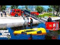 GTA 5 Firefighter Mod Tower Ladder Bucket Rescues Car Into Water