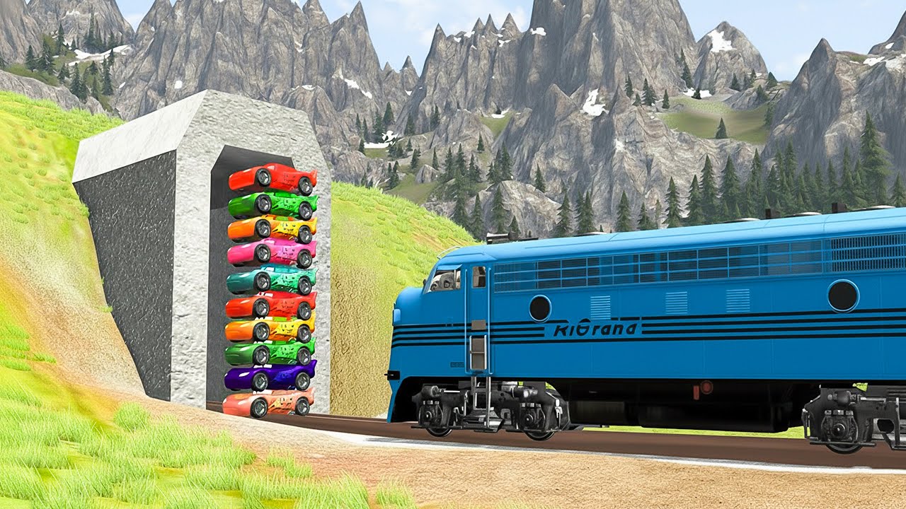 10 COLORS LIGHTNING MCQUEEN VS ANGRY TRAIN AND MONSTER SHARK TRUCK