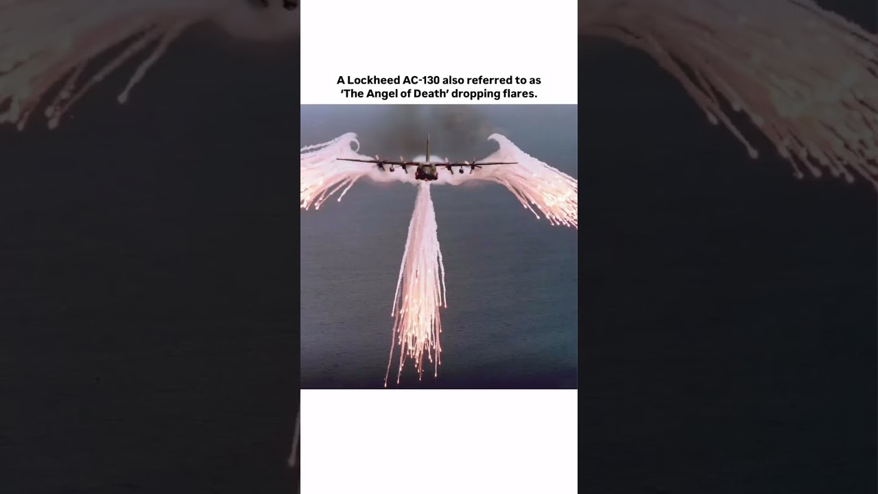 A A Lockheed AC-130 also referred to as'The Angel of Death' dropping flare Lockheed