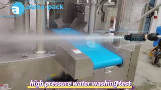 AP-8BT Rotary Filling and Sealing Machine for Premade Pouches High Pressure Water Washing Test