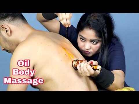 Heavy Oil Deep Tissue Body Massage From Indian Lady | Body Massage and Head Massage With Neck Crack