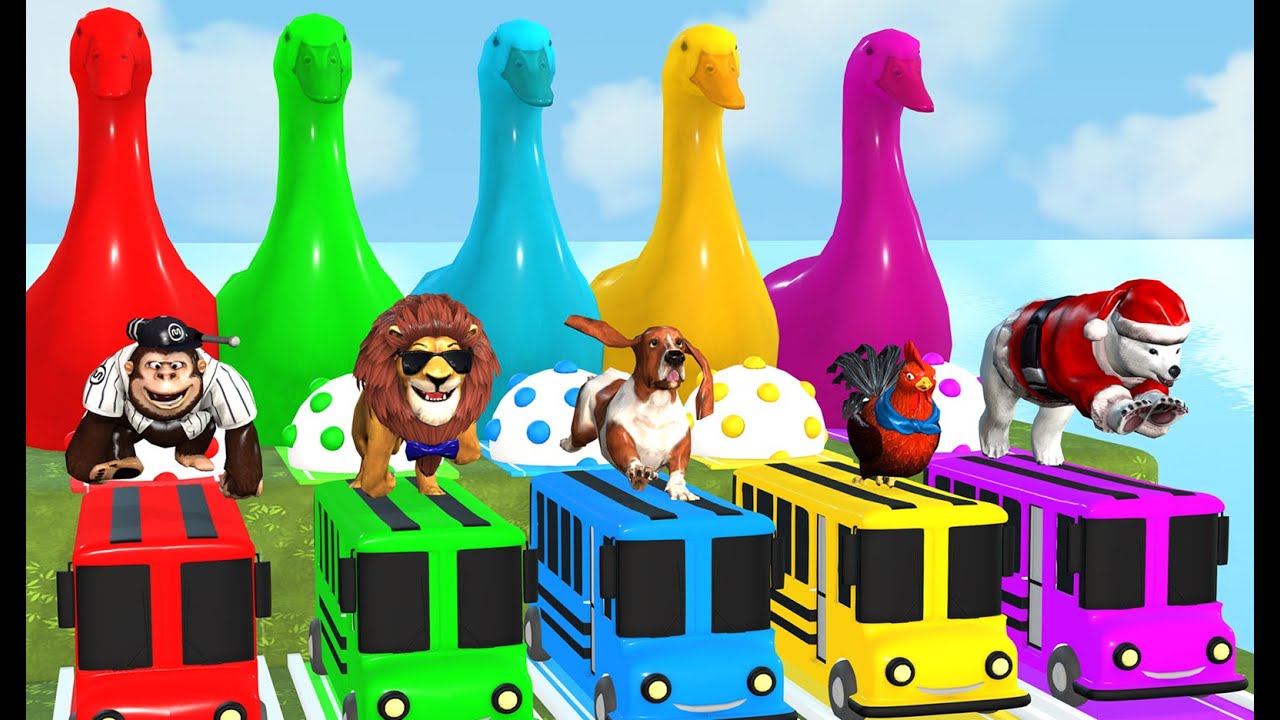 Long Slide Game with Cow Elephant Gorilla Hippopotamus Tiger 3d Animal Game Funny 3d Animals