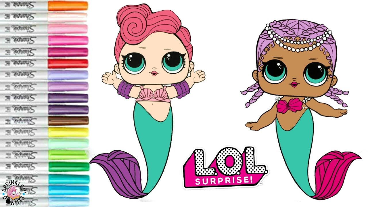 LOL Surprise Dolls Transform Into MERMAIDS Coloring Book Page Merbaby and  Waves