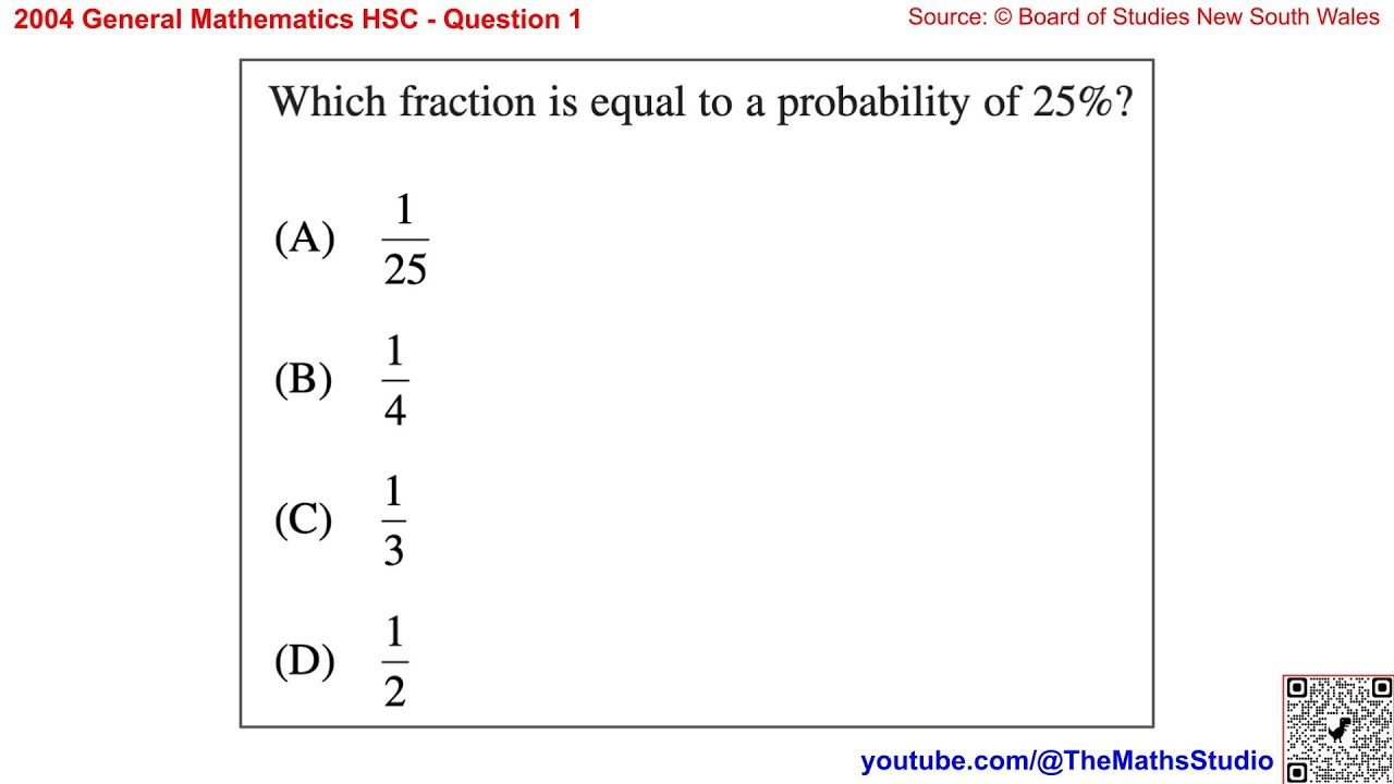 2004 General Maths HSC Q1 How to convert percentage probability to a fraction on the calculator