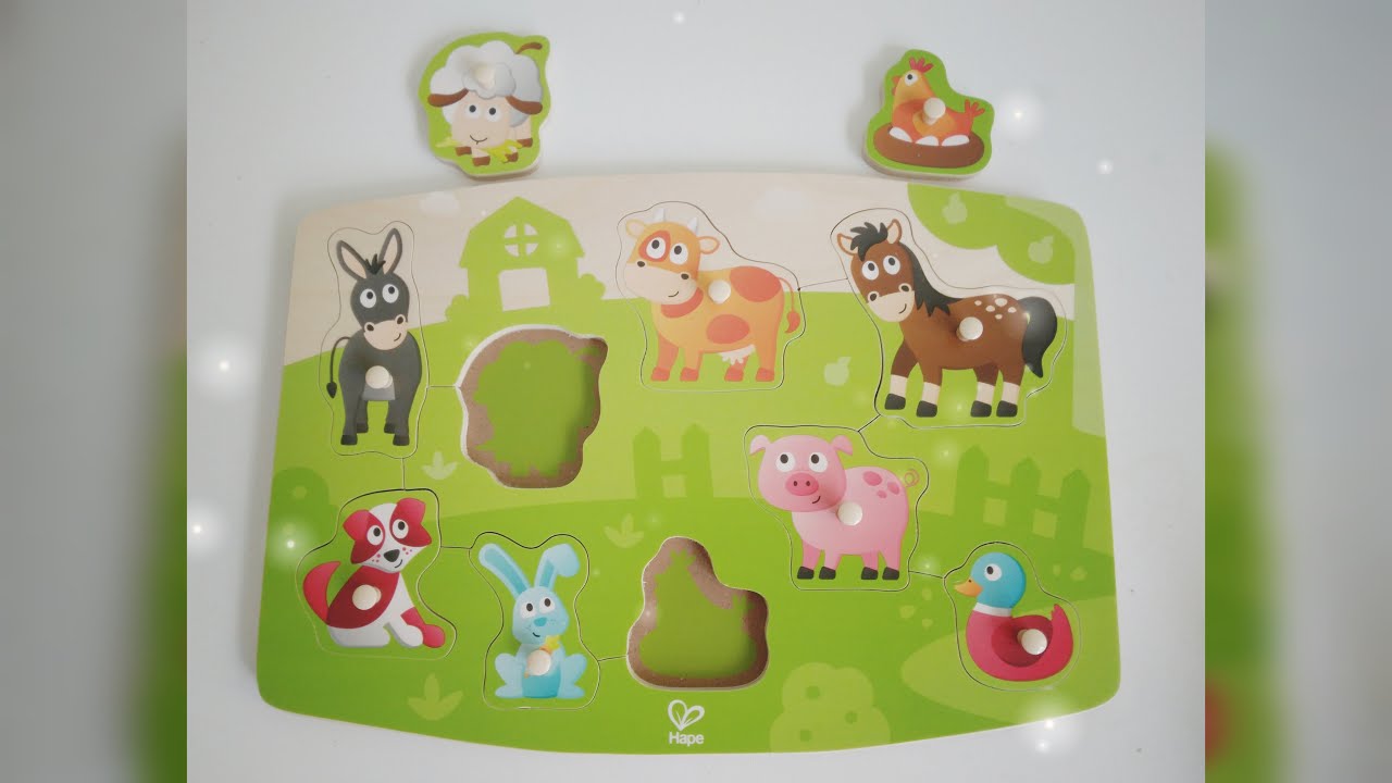 Μαθαίνω τα ζώα της φάρμας//Παίζω με το ξύλινο πάζλ/Learn the farm animals in Greek.