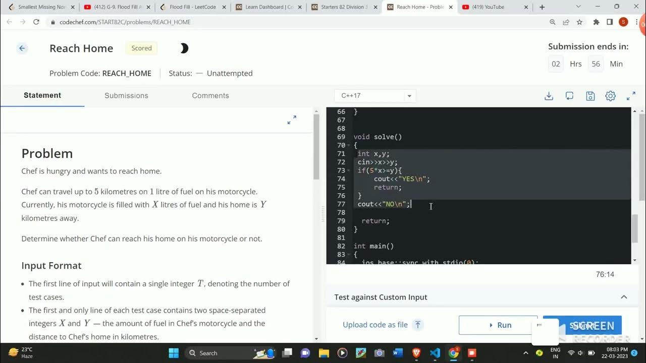 Reach Home Codechef Solution - YouTube