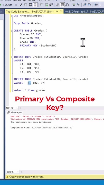 #SQL Primary Key vs Composite Key Difference. #datascience #programming ...