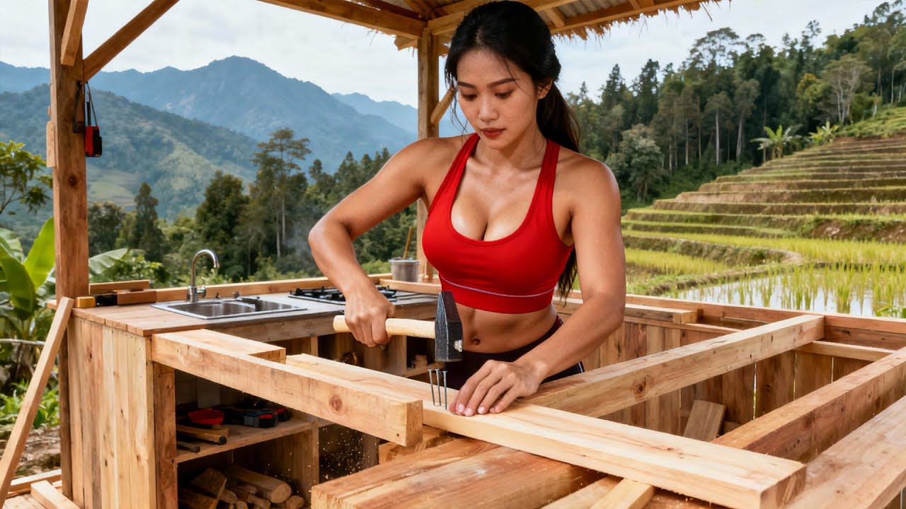 【木造建築DIY】木の家に繋がる木製キッチンを作る｜Build a Wooden Kitchen Connected to the Wooden House from Start to Finish