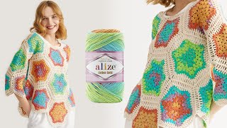 Alize Cotton Gold Batik ile Altıgen Motifli Bluz