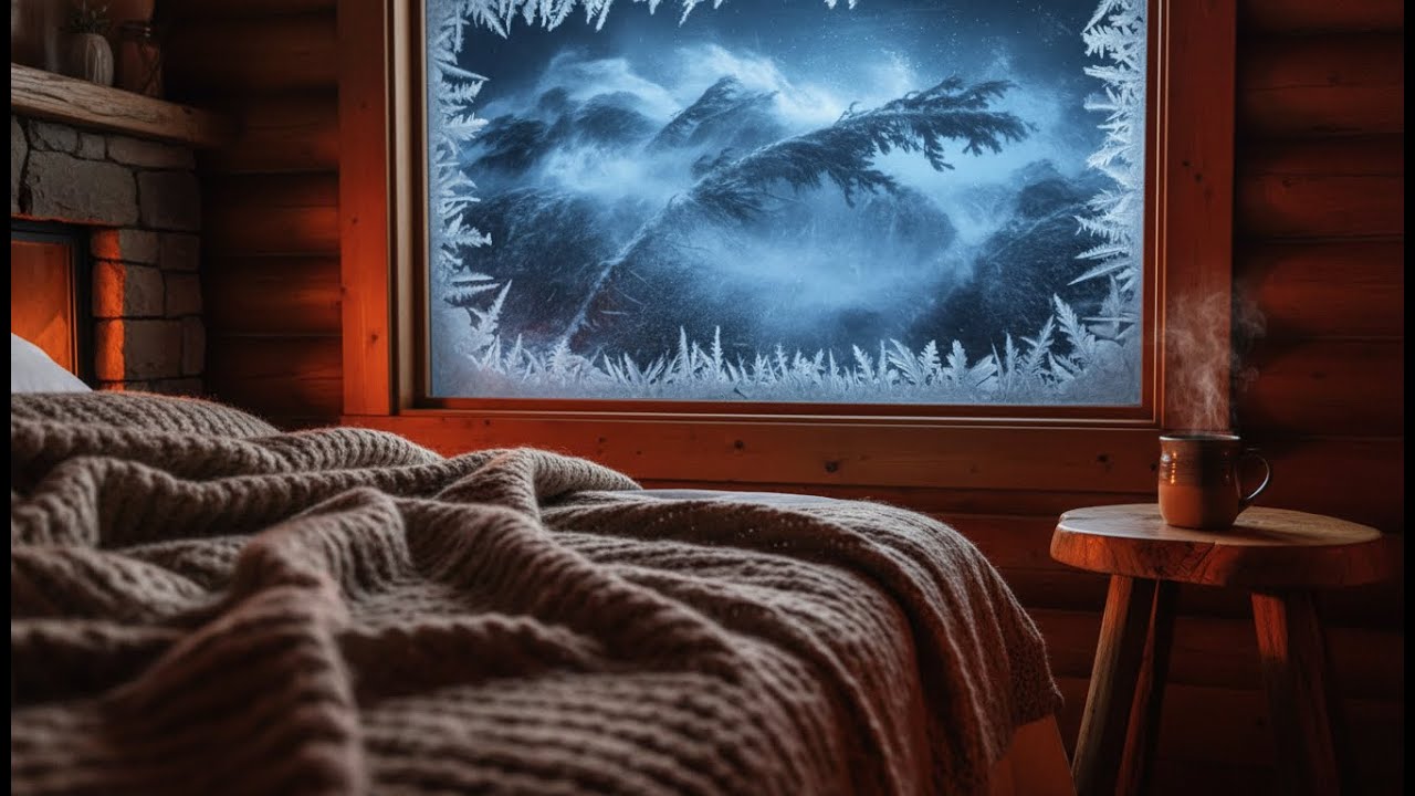 Raging Blizzard & Heavy Rain on Tin Roof ❄️ Instant Deep Sleep in Cozy Log Cabin [Dark Screen 2026]