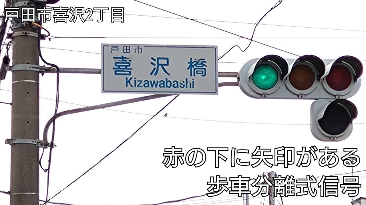 【戸田市喜沢2丁目】赤の下に矢印灯器がある歩車分離式信号 @喜沢橋