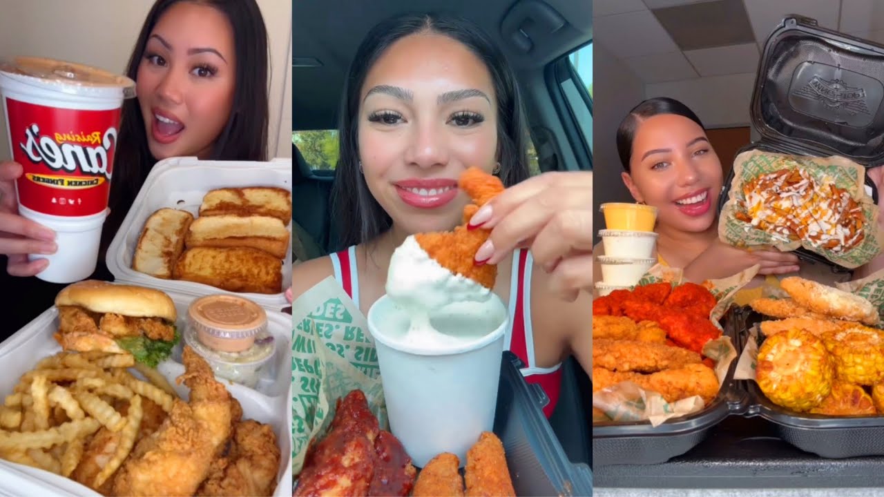 tiktok mukbang compilation pt 2 | eating wingstop, raising cane's and more