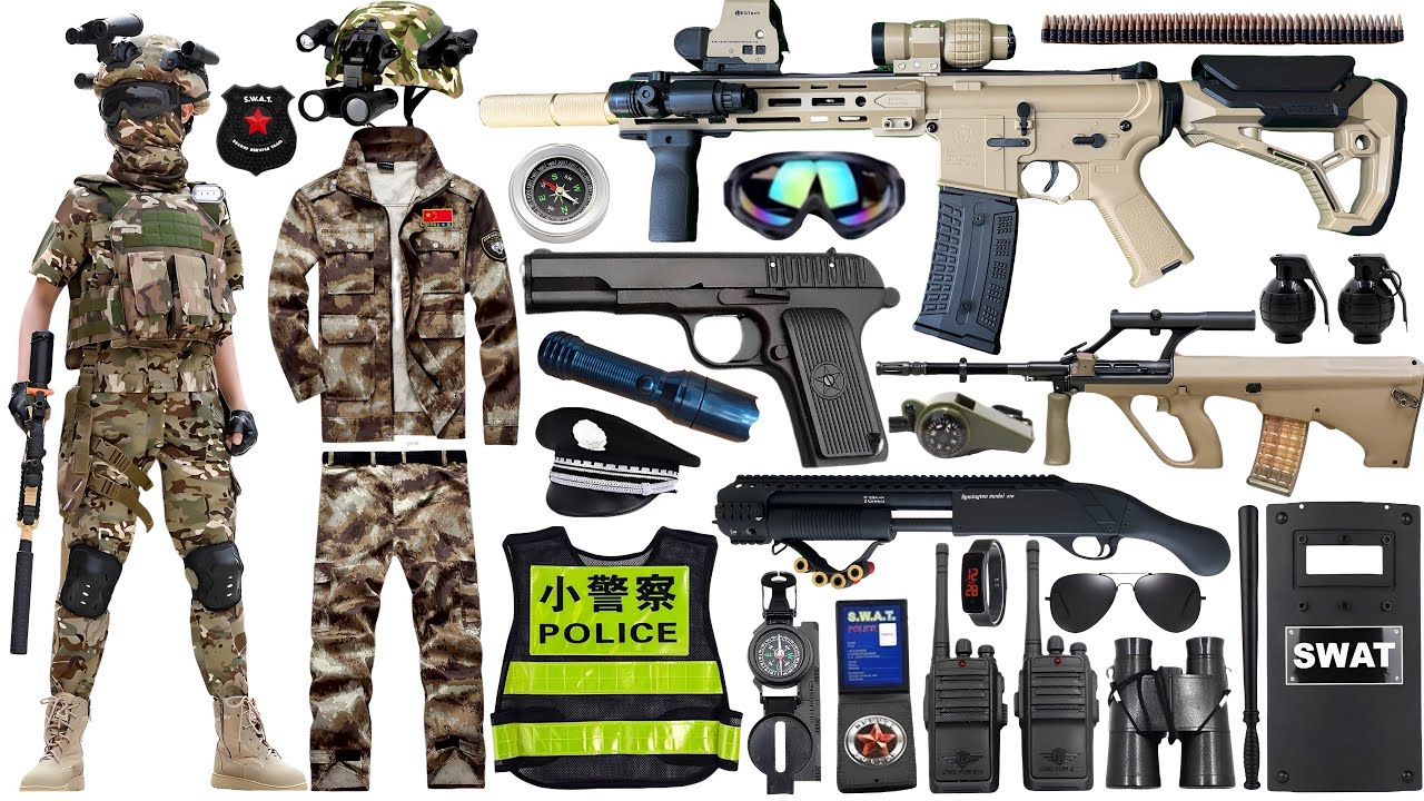 Special police weapon toy set unboxing F4、Type 95 assault rifle,Glock pistol,sniper rifle,AK47 rifle