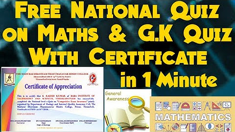 Free National Level Quiz on Mathematics with Certificate in 1 minute|free certificate |verified quiz