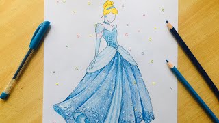 PRINCESS CINDERELLA Easy Step By Step Drawing | Disney Princess | BUDGET ART | Barbie screenshot 2